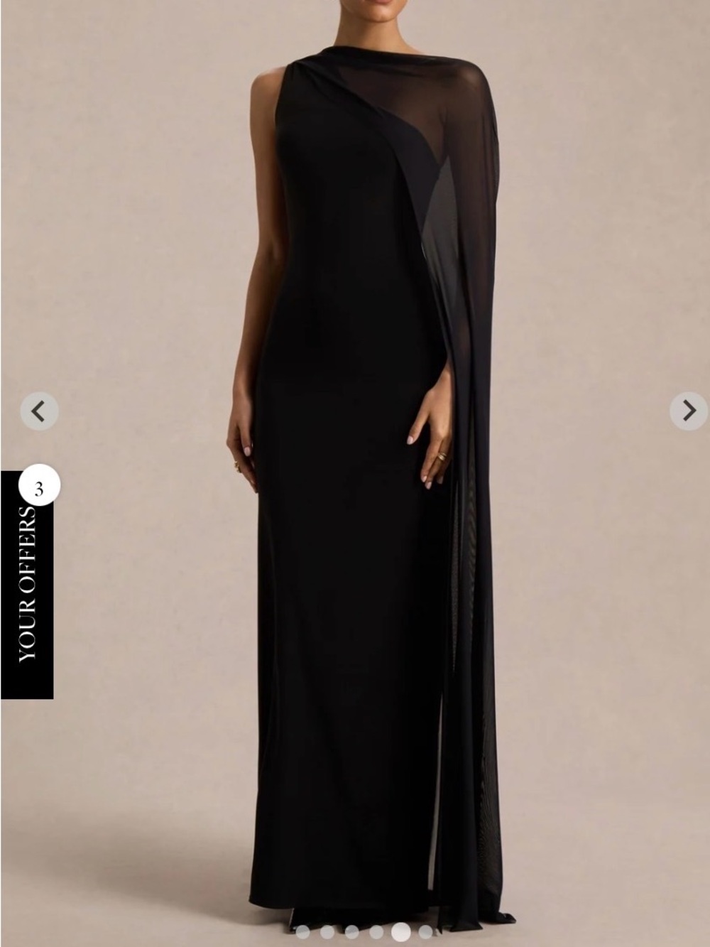 Club L London Black One-Shoulder Maxi Gown with Sheer Cape